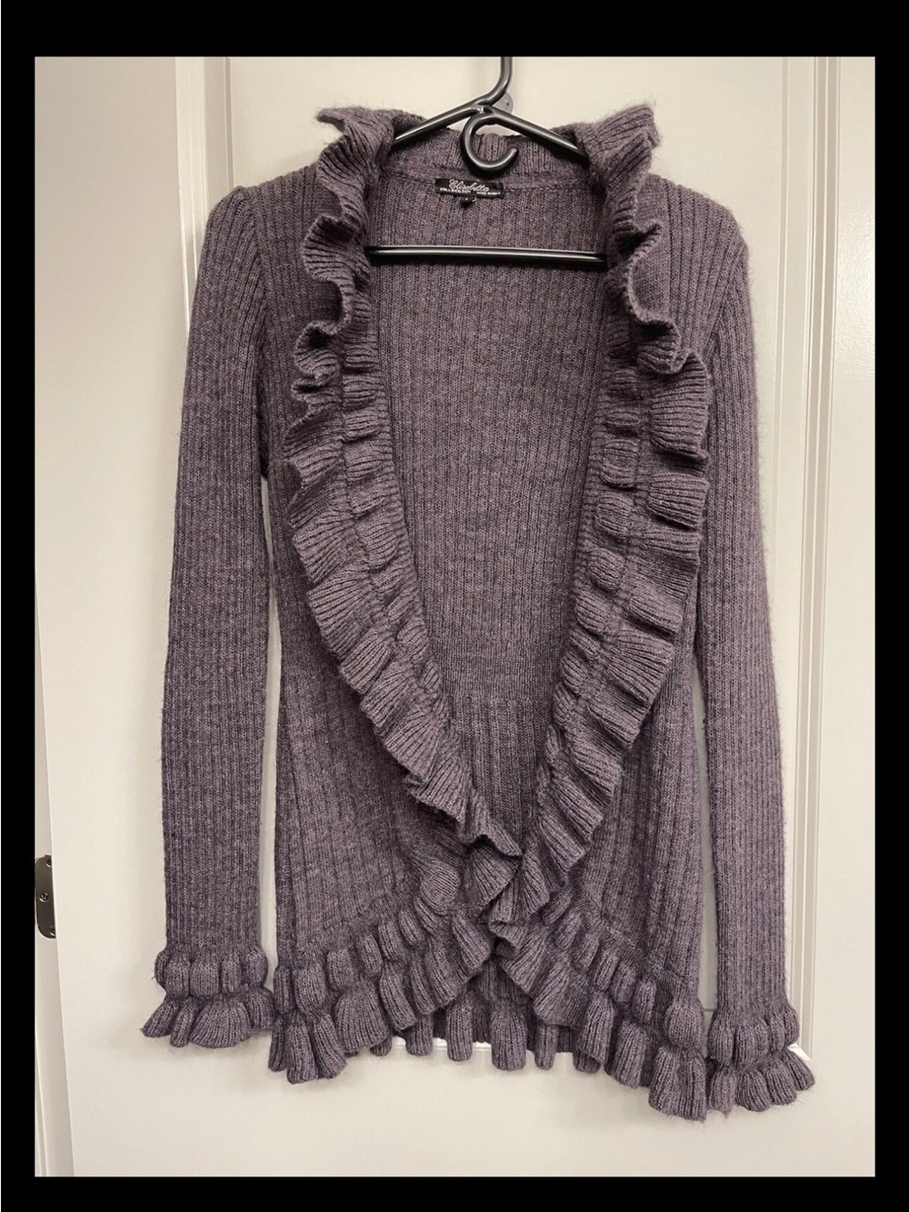Ruffled Open-Front Cardigan Sweater - Lavender